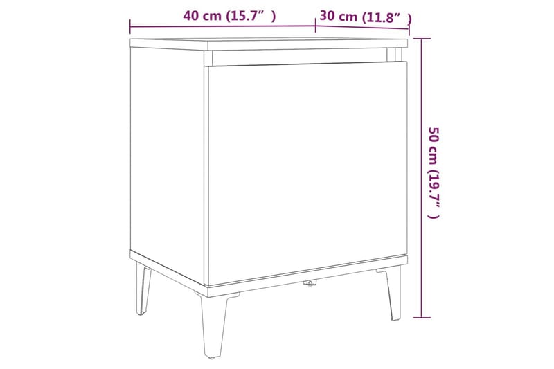 Nattbord med metallben røkt eik 40x30x50 cm - Brun - Sengebord & nattbord
