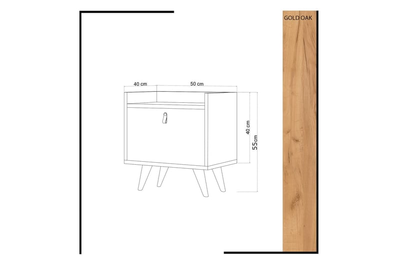 Nattbord Naidaj 50 cm med Oppbevaring Skap Lærbeslag - Tre/Hvit - Sengebord & nattbord