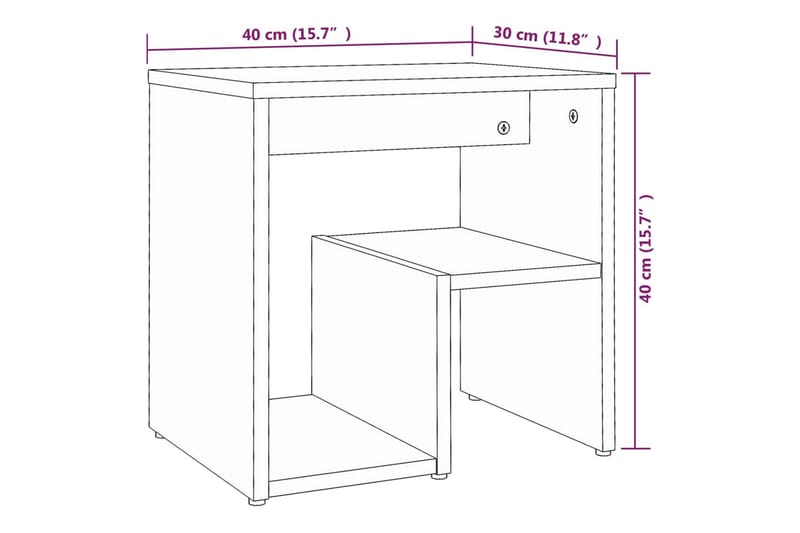 Nattbord røkt eik 40x30x40 cm konstruert tre - Brun - Sengebord & nattbord