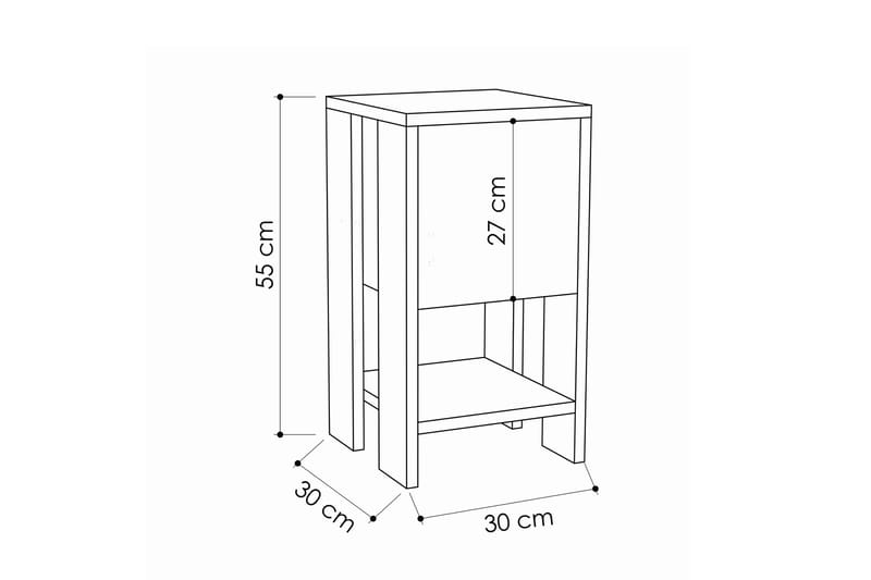 Nattbord Rodger 30 cm med Oppbevaring Hylle + Lucka - Hvit/Tre - Sengebord & nattbord