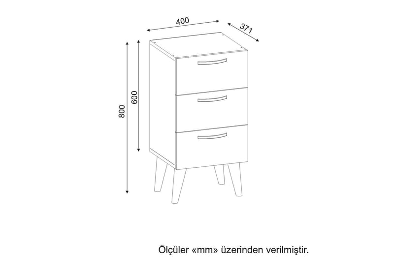 Nattbord ShanEika 40 cm med Oppbevaring 3 Skuffer - Hvit/Valnøttsbrun - Sengebord & nattbord