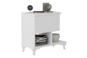 Nattbord Pangler 46 cm med Oppbevaring Skuff + Hyller Ben - Hvit - Møbler - Bord - Avlastningsbord & sidobord - Sengebord & nattbord