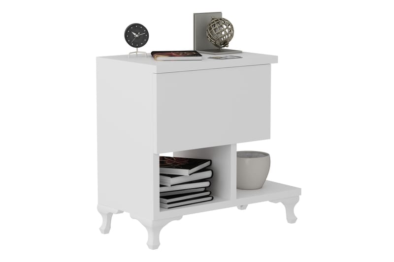 Nattbord Pangler 46 cm med Oppbevaring Skuff + Hyller Ben - Hvit - Møbler - Bord - Avlastningsbord & sidobord - Sengebord & nattbord