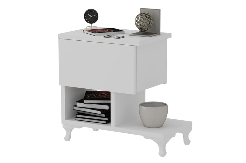 Nattbord Pangler 46 cm med Oppbevaring Skuff + Hyller Ben - Hvit - Møbler - Bord - Avlastningsbord & sidobord - Sengebord & nattbord