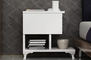 Nattbord Pangler 46 cm med Oppbevaring Skuff + Hyller Ben - Hvit - Møbler - Bord - Avlastningsbord & sidobord - Sengebord & nattbord