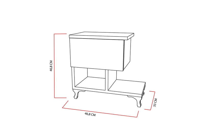 Nattbord Pangler 46 cm med Oppbevaring Skuff + Hyller Ben - Hvit - Møbler - Bord - Avlastningsbord & sidobord - Sengebord & nattbord