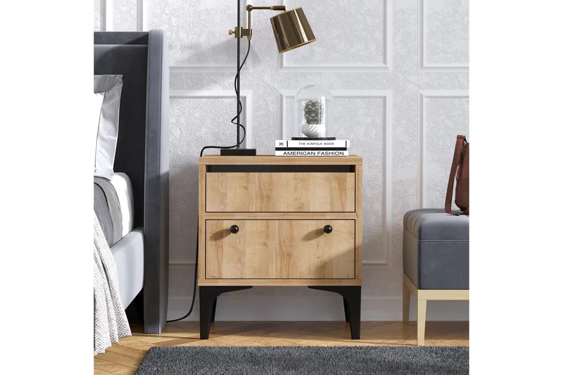 Nightstand Eik - Natur / Svart - Møbler - Bord - Avlastningsbord & sidobord - Sengebord & nattbord
