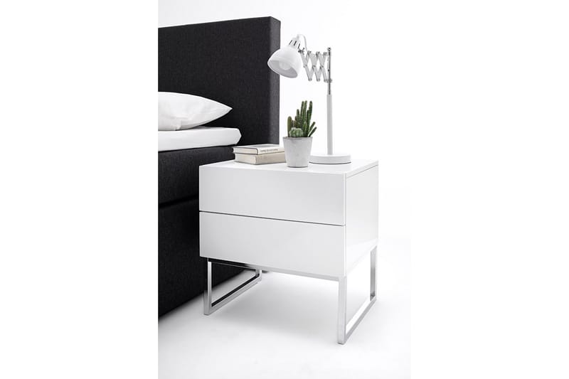 Nola Nattbord 50 cm Høye Ben med Oppbevaring 2 Skuffer - Hvit - Møbler - Bord - Avlastningsbord & sidobord - Sengebord & nattbord
