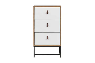 Nueva Nattbord 49 cm med Skuffer i Tre med Metallunderstell - Hvit - Møbler - Bord - Avlastningsbord & sidobord - Sengebord & nattbord