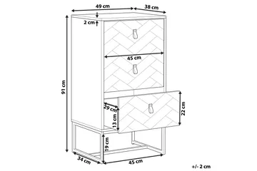 Nueva Nattbord 49 cm med Skuffer i Tre med Metallunderstell - Hvit - Møbler - Bord - Avlastningsbord & sidobord - Sengebord & nattbord