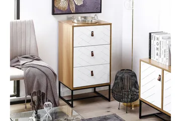 Nueva Nattbord 49 cm med Skuffer i Tre med Metallunderstell - Hvit - Møbler - Bord - Avlastningsbord & sidobord - Sengebord & nattbord