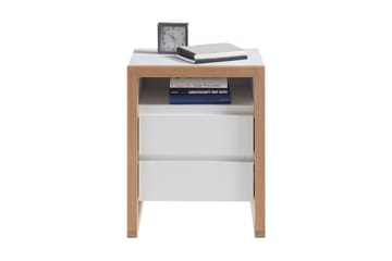Nuzman Nattbord 48 cm - Hvit / Eik - Møbler - Bord - Avlastningsbord & sidobord - Sengebord & nattbord