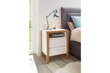 Nuzman Nattbord 48 cm - Hvit / Eik - Møbler - Bord - Avlastningsbord & sidobord - Sengebord & nattbord