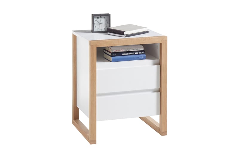 Nuzman Nattbord 48 cm - Hvit / Eik - Møbler - Bord - Avlastningsbord & sidobord - Sengebord & nattbord