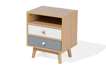 Peinmore Nattbord 40 cm med Oppbevaring 2 Skuffer + Hylle - Brun/Hvit/Grå - Møbler - Bord - Avlastningsbord & sidobord - Sengebord & nattbord