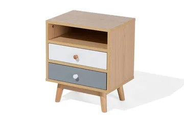 Peinmore Nattbord 40 cm med Oppbevaring 2 Skuffer + Hylle - Brun/Hvit/Grå - Møbler - Bord - Avlastningsbord & sidobord - Sengebord & nattbord