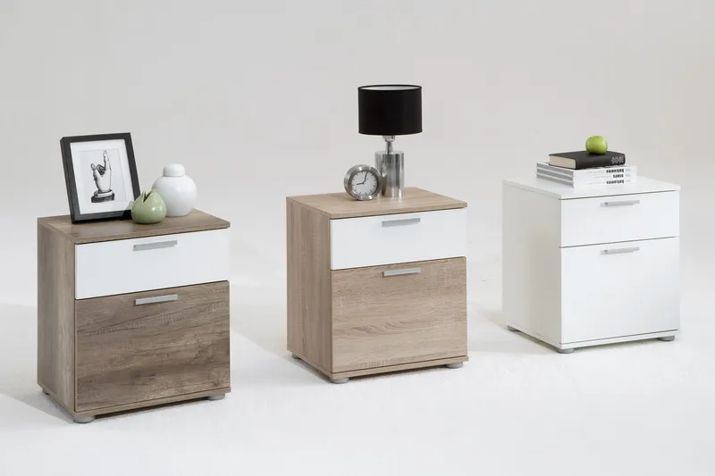 Polyxo Nattbord 45 cm med Oppbevaring 2 Skuffer - Hvit/Lysegrå - Møbler - Bord - Avlastningsbord & sidobord - Sengebord & nattbord