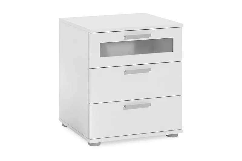 Polyxo Nattbord 45 cm med Oppbevaring 3 Skuffer, Hvit/Lysegrå