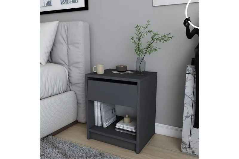 Rinorea Nattbord 44,6x52,8 cm - Antrasitt - Møbler - Bord - Avlastningsbord & sidobord - Sengebord & nattbord