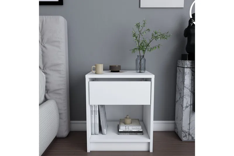 Rinorea Nattbord 44,6x52,8 cm - Hvit - Møbler - Bord - Avlastningsbord & sidobord - Sengebord & nattbord