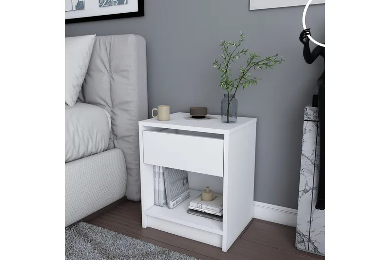 Rinorea Nattbord 44,6x52,8 cm - Hvit - Møbler - Bord - Avlastningsbord & sidobord - Sengebord & nattbord