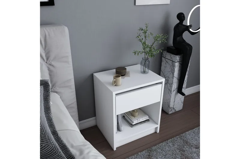 Rinorea Nattbord 44,6x52,8 cm - Hvit - Møbler - Bord - Avlastningsbord & sidobord - Sengebord & nattbord