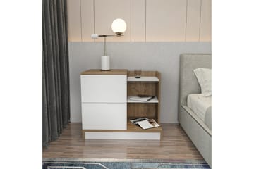 Rinorea Nattbord 72x60 cm i Eik med Skuffer og Oppbevaring - Hvit - Møbler - Bord - Avlastningsbord & sidobord - Sengebord & nattbord