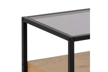 Sakila Nattbord 35 cm i Glass med Eikeutseende, Oppbevaring med Skuff - Natur - Møbler - Bord - Avlastningsbord & sidobord - Sengebord & nattbord