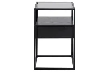 Sakila Nattbord 35 cm i Glass med Valnøttutseende, Oppbevaring med Skuff - Svart - Møbler - Bord - Avlastningsbord & sidobord - Sengebord & nattbord