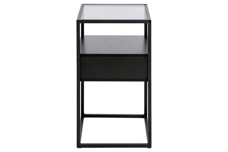 Sakila Nattbord 35 cm i Glass med Valnøttutseende, Oppbevaring med Skuff - Svart - Møbler - Bord - Avlastningsbord & sidobord - Sengebord & nattbord