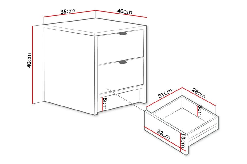 Sängbord Novaj 35 cm - Hvid - Sengebord & nattbord