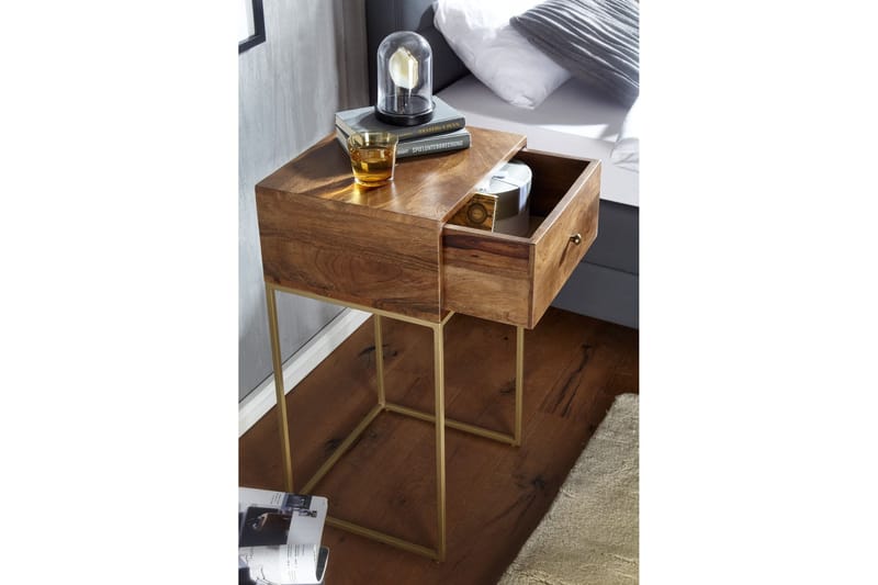 Seddik Nattbord 35 cm Rektangulær - Gull/Brun - Møbler - Bord - Avlastningsbord & sidobord - Sengebord & nattbord