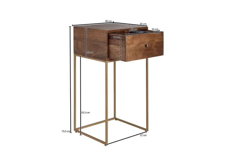 Seddik Nattbord 35 cm Rektangulær - Gull/Brun - Møbler - Bord - Avlastningsbord & sidobord - Sengebord & nattbord