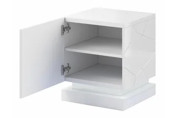 Strontian Nattbord 46 cm med Oppbevaring og Hyller i Tre - Hvit - Møbler - Bord - Avlastningsbord & sidobord - Sengebord & nattbord