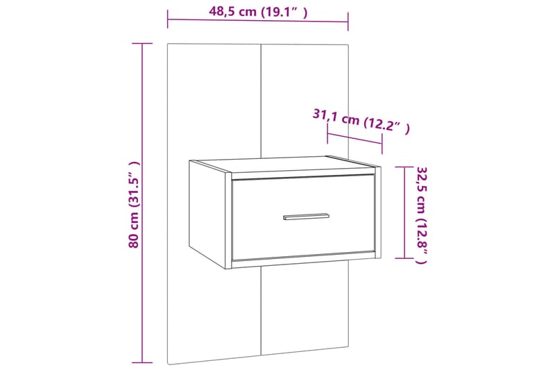 Veggmontert nattbord 2 stk røkt eik konstruert tre - Brun - Sengebord & nattbord