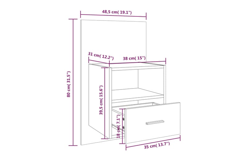 Veggmontert nattbord røkt eik konstruert tre - Brun - Sengebord & nattbord