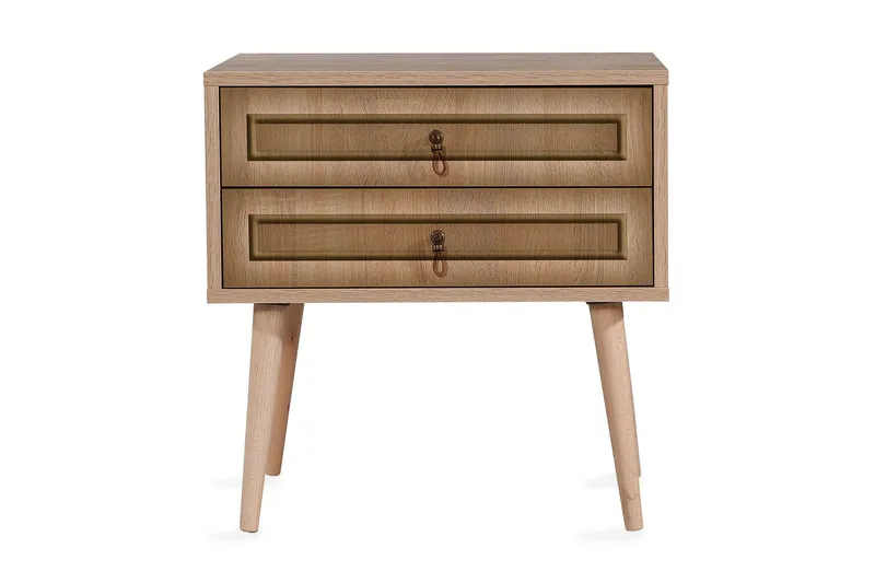 Vellavie Nattbord 60 cm med Oppbevaring 2 Skuffer Ramme, Brun