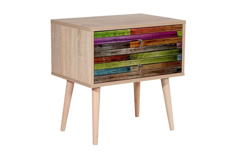 Vellavie Nattbord 60 cm med Oppbevaring 2 Skuffer Regnbuepan - Rød/Grønn - Møbler - Bord - Avlastningsbord & sidobord - Sengebord & nattbord