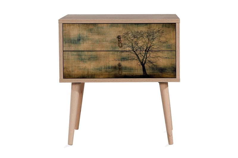 Vellavie Nattbord 60 cm med Oppbevaring 2 Skuffer Tredsilhue, Brun/Grønn