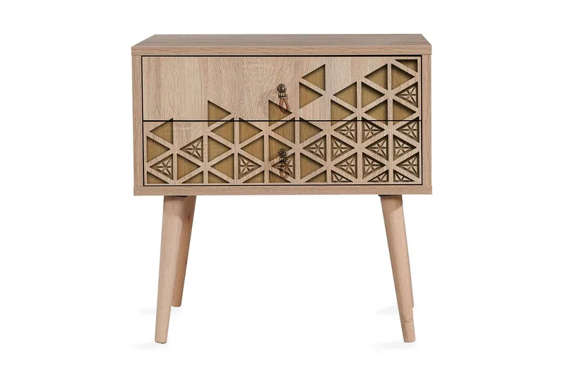 Vellavie Nattbord 60 cm med Oppbevaring 2 Skuffer Trianglar - Brun/Eik - Møbler - Bord - Avlastningsbord & sidobord - Sengebord & nattbord
