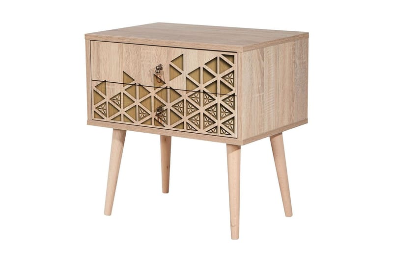 Vellavie Nattbord 60 cm med Oppbevaring 2 Skuffer Trianglar - Brun/Eik - Møbler - Bord - Avlastningsbord & sidobord - Sengebord & nattbord