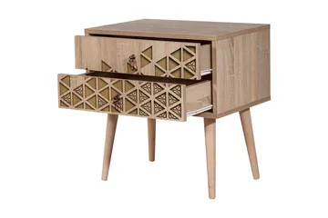 Vellavie Nattbord 60 cm med Oppbevaring 2 Skuffer Trianglar - Brun/Eik - Møbler - Bord - Avlastningsbord & sidobord - Sengebord & nattbord