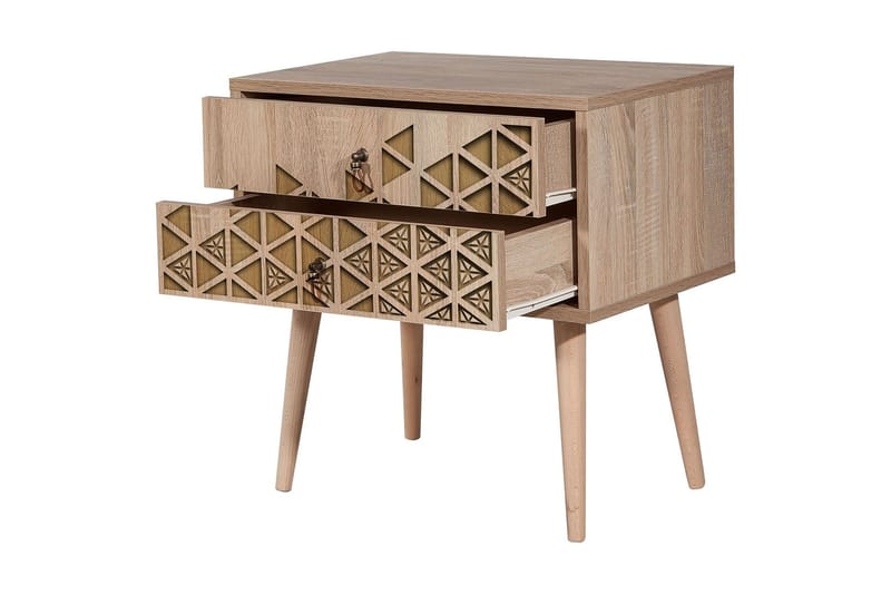 Vellavie Nattbord 60 cm med Oppbevaring 2 Skuffer Trianglar - Brun/Eik - Møbler - Bord - Avlastningsbord & sidobord - Sengebord & nattbord