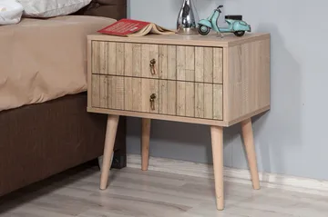 Vellavie Nattbord 60 cm med Oppbevaring 2 Skuffer Vertikalt - Lysebrun - Møbler - Bord - Avlastningsbord & sidobord - Sengebord & nattbord