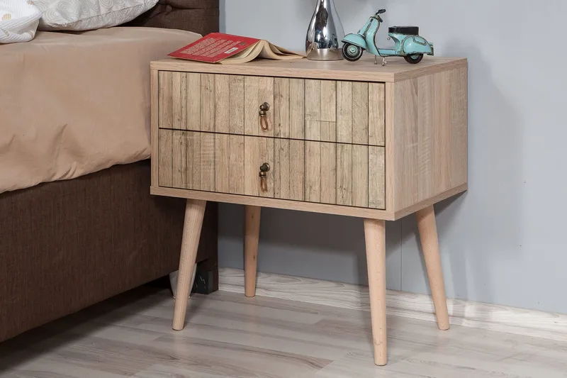 Vellavie Nattbord 60 cm med Oppbevaring 2 Skuffer Vertikalt - Lysebrun - Møbler - Bord - Avlastningsbord & sidobord - Sengebord & nattbord