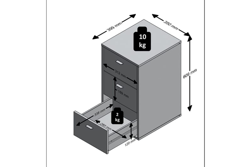 Virginia Nattbord 35 cm med Oppbevaring 3 Skuffer - Grå/Svart - Møbler - Bord - Avlastningsbord & sidobord - Sengebord & nattbord