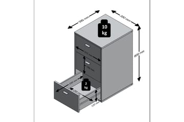 Virginia Nattbord 35 cm med Oppbevaring 3 Skuffer - Grå/Svart - Møbler - Bord - Avlastningsbord & sidobord - Sengebord & nattbord