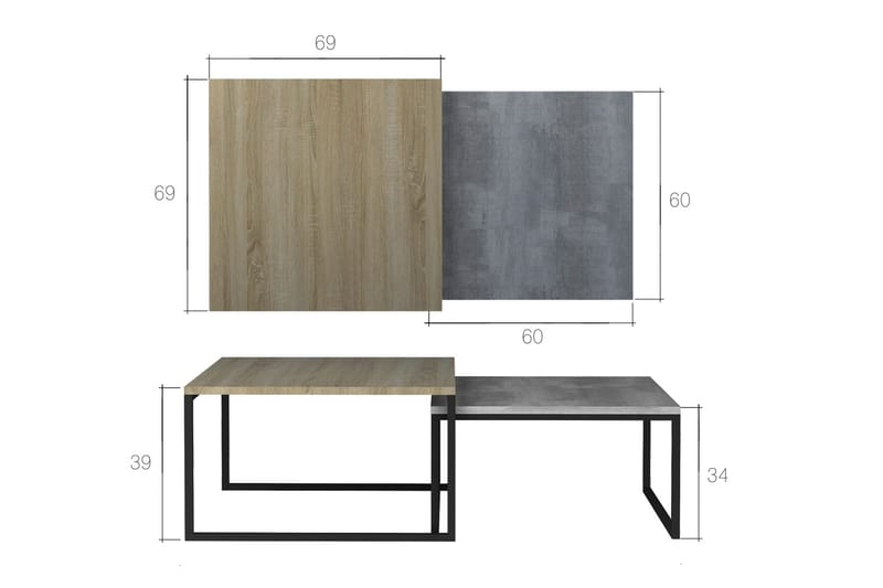 Arriondas Settbord 69 cm 2 Bord - Grå - Møbler - Bord - Avlastningsbord & sidobord - Settbord