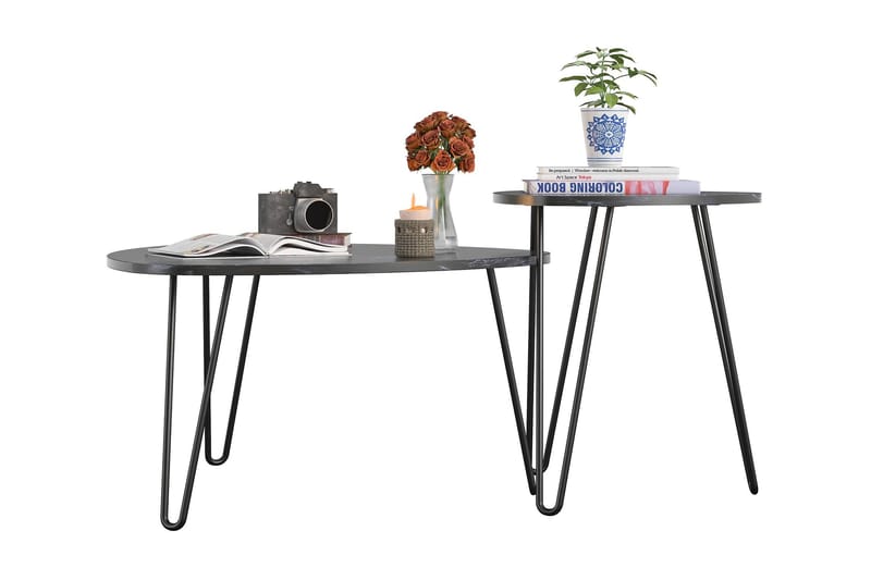 AtHena Settbord Svart/Marmormønster - Novogratz - Møbler - Bord - Avlastningsbord & sidobord - Settbord