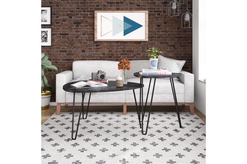 AtHena Settbord Svart/Marmormønster - Novogratz - Møbler - Bord - Avlastningsbord & sidobord - Settbord